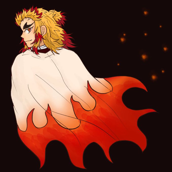 荒木さんがTwitterに投稿した煉獄杏寿郎(鬼滅の刃)のイラスト。