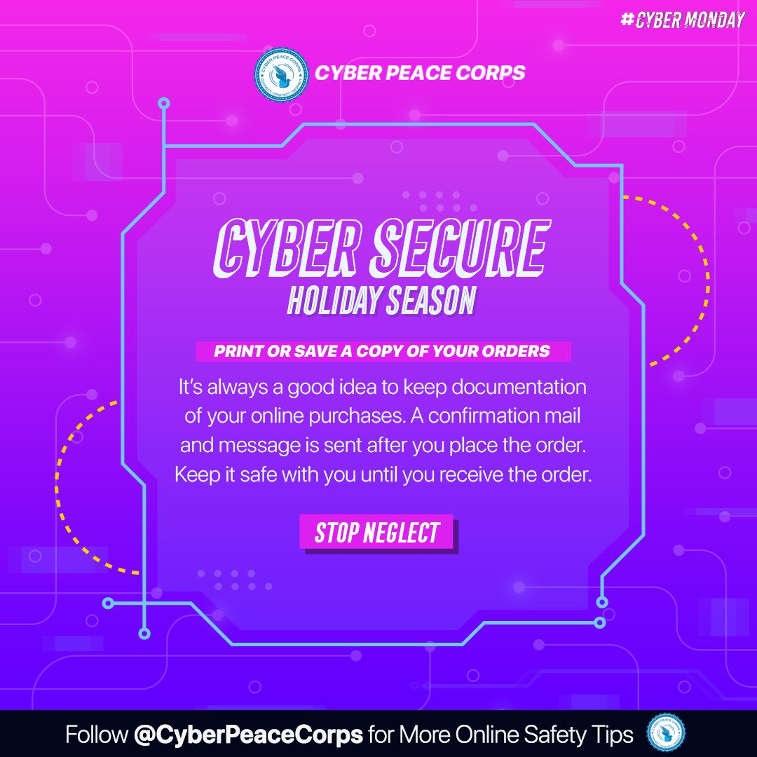 cyberpeacecorps's tweet photo. 'Tis the season to be wary! Shop carefully to have a happy, and safe Holiday season.

#StopNeglect #CyberSecureHolidaySeason #CyberPeace https://t.co/i5oRhOp7Zy
