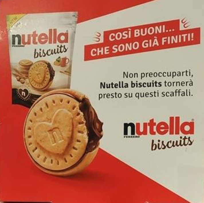 ele_aste's tweet photo. I #NutellaBiscuits sono così buoni... che sono già finiti! Scaffali dei supermercati vuoti in due settimane. Impreciso calcolo della domanda o applicazione del principio di #scarsità? 😉 #MarketingStrategy #Neuromarketing #Cialdini #GoodJob https://t.co/tIbtmLdFcb
