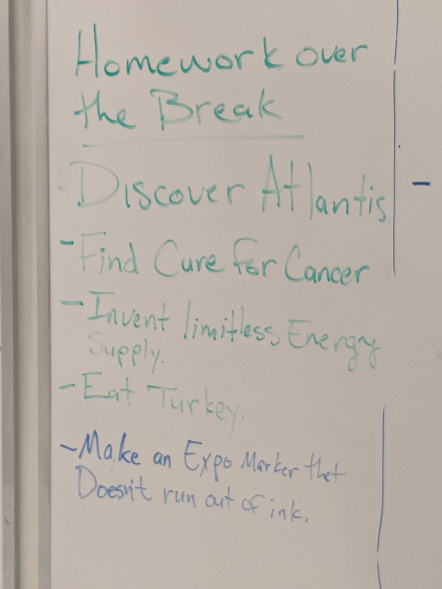 My students homework for the Thanksgiving break focuses on the hard hitting questions of our time. Ignore my terrible handwriting.