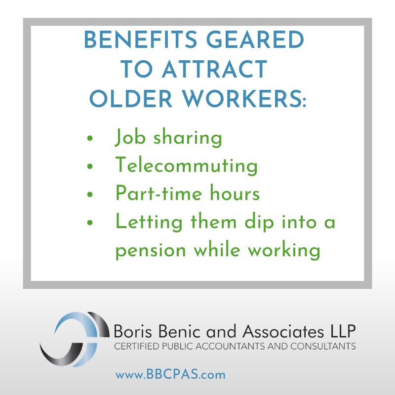 bbenic1's tweet photo. As #OlderWorkers continue to work longer than before, companies are offering a variety of different #benefits to retain a highly skilled workforce. How are you recruiting and retaining America’s aging workforce? https://t.co/0BbRx6KXHv