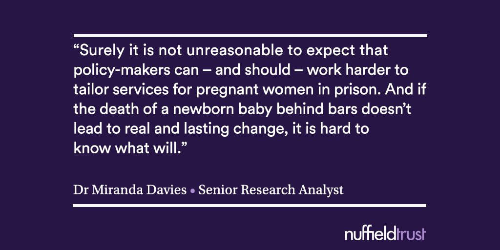 BLOG: Ahead of the publication of our report out next year which will analyse prisoners' use of hospital services - here is what  @DaviesMiranda1 has found out so far about pregnant women and how they interact with these services >  https://www.nuffieldtrust.org.uk/news-item/pregnancy-and-childbirth-in-prison-what-do-we-know