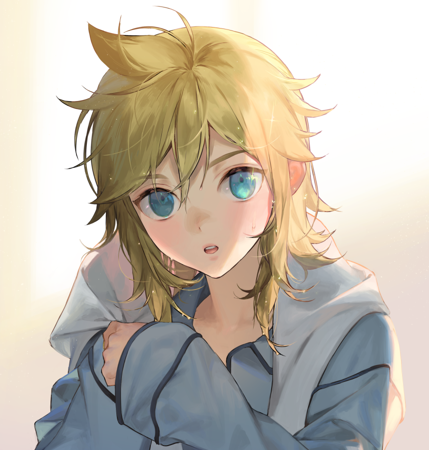 kagamine len 1boy male focus blonde hair solo looking at viewer blue eyes upper body  illustration images