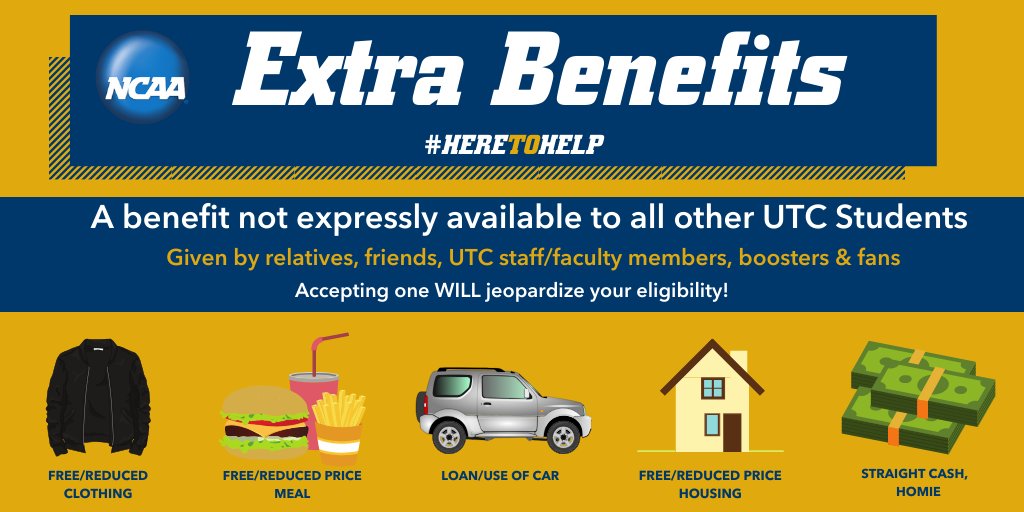 Student-athletes: Don't get too much dip on your chip

Some examples of extra benefits are listed below, but are not limited to those. When in doubt, you can always ask your friendly neighborhood compliance officers!

#HereToHelp   #MocsComplyTogether