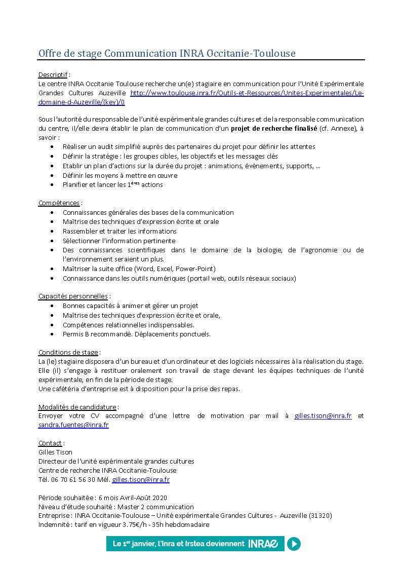 Sandra_Fts's tweet photo. Offre de #stage #communication @UEAuzeville @Inra_Tlse 
➡️ Établir le plan de #com d’un projet de recherche! 🔝

🗓 Avril-aout 2020

Détail de l’offre ⤵️
RT appréciés 😉 https://t.co/StmJRZYsQv