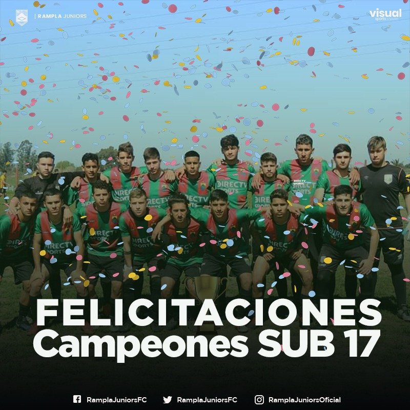 ¡Dale Campeón!

El resultado de Plaza 3 - 2 Tacuarembó confirmó el campeonato de #Rampla en Sub 17.

¡¡Felicitaciones al DT Leonardo López, al PF Joaquín Izquierdo y a todo el plantel!!

Es un logro del esfuerzo de todas las juveniles del club.
