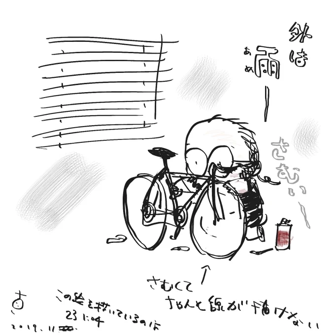 雨だったので、半年ぶりくらいにロードバイクをお掃除しました(掃除をしている間は暖かかったけど)。

仕事場、暖房、付けました。 