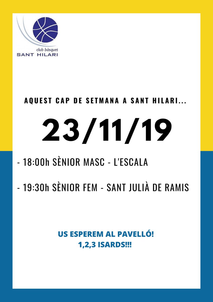 cbsanthilari's tweet image. Els partits a casa de demà! T’esperem al pavelló 👏🏽🏀