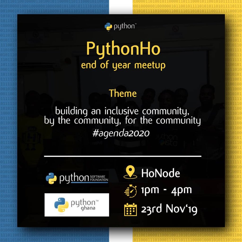 NodeEight's tweet image. We are excited to partner with @Kafui4k team lead for python Ho, to organize, yet another community engagement meetup for all python enthusiasts and Tech geeks. We call on all members of the community to cease this wonderful opportunity to
learn. #PythonHo #HoNode
