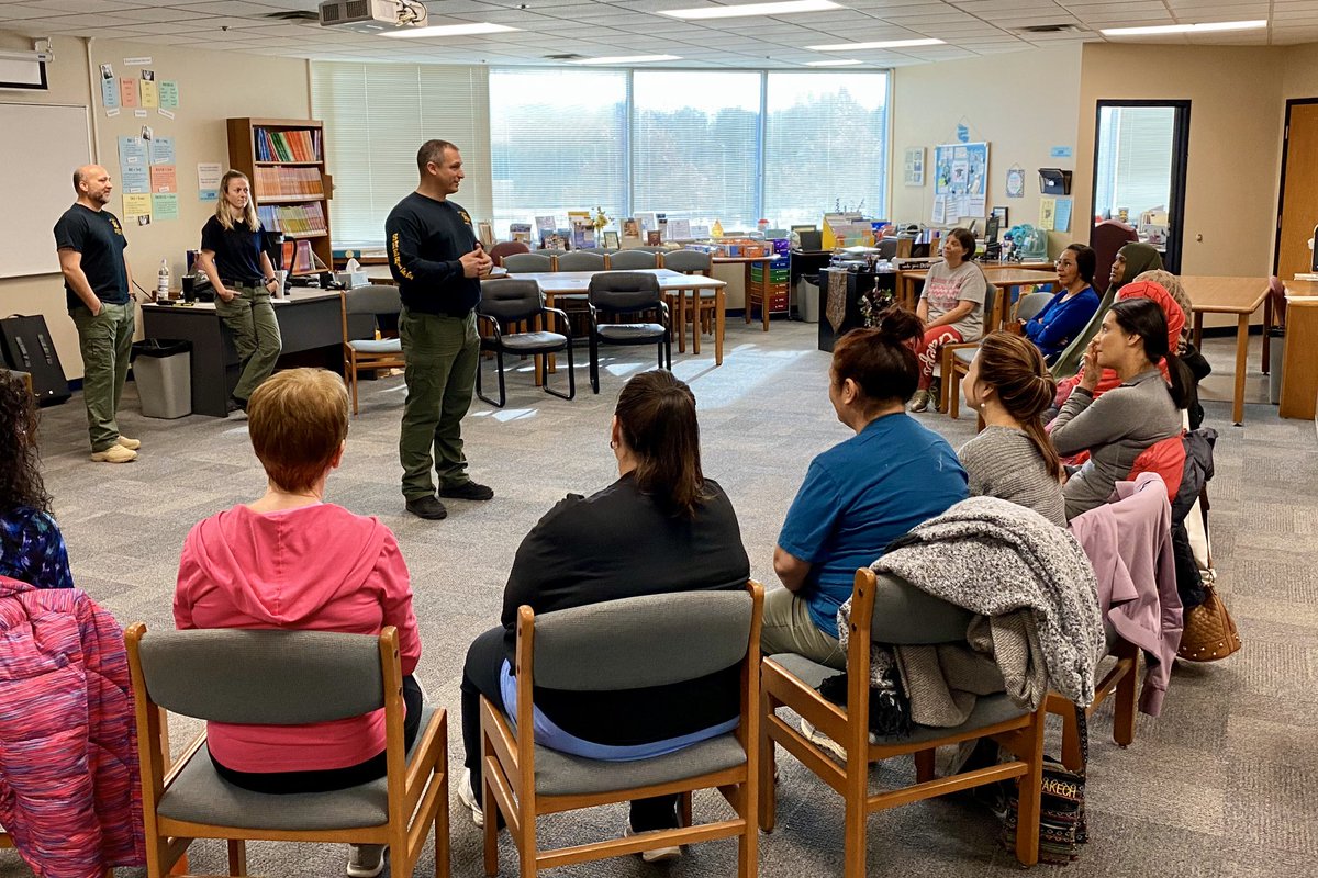 ClayCountyMO_EM's tweet photo. Are you #SituationallyAware? 

Understand that it is OK to say STOP! #BePreparedNOTScared 

Thank you to the North Kansas City ABE/ESL Program for hosting a Women's Self-Defense class. 

Capt @WillAkin_ &amp; the @SheriffClayCo Defensive Tactics Team. @NKCSchools https://t.co/kICUHMKNkE