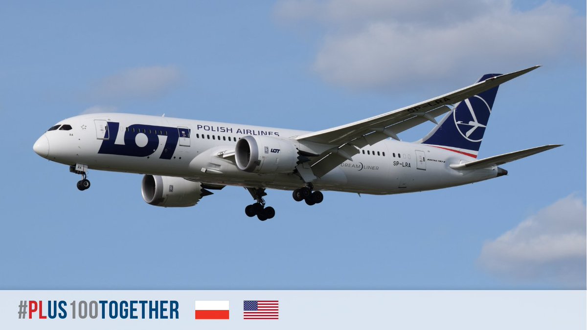 PolishEmbassyUS's tweet photo. @LOTAirlinesUS @Poland @Go2Warsaw @ChopinAirport Fortunately, #aviation technology has greatly improved, and for many decades now, #LOT Polish Airlines has been connecting #Poland & the #US through direct flights. Today, Polish citizens can fly 🇵🇱 ↔️ 🇺🇸 VISA-FREE for business, vacation, and to visit family! #PLUS100Together https://t.co/ugYo12HkFr