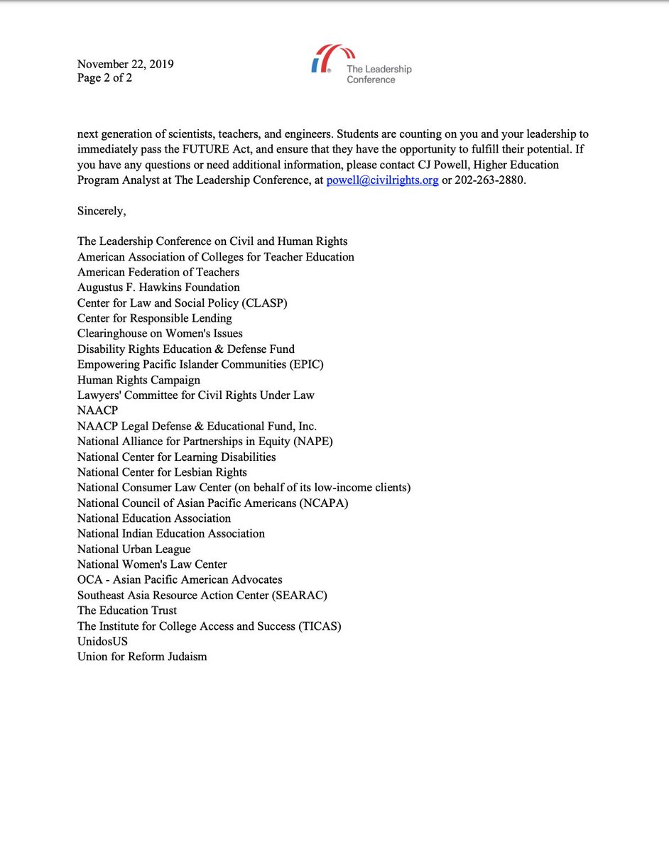Page 2 of our letter to the Senate urging passage of the FUTURE Act. The full letter can be read at the link in the original tweet.