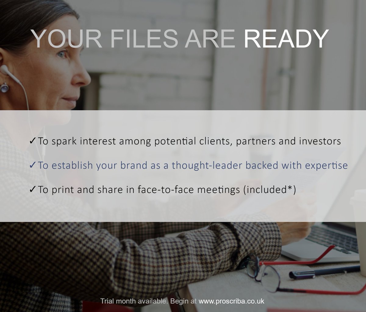 Proscriba's tweet image. With #Proscriba, your files are not just 'complete' - your files are ready:
✓ Make an impact
✓ Share in meetings
✓ Save time through automated guides and explanations