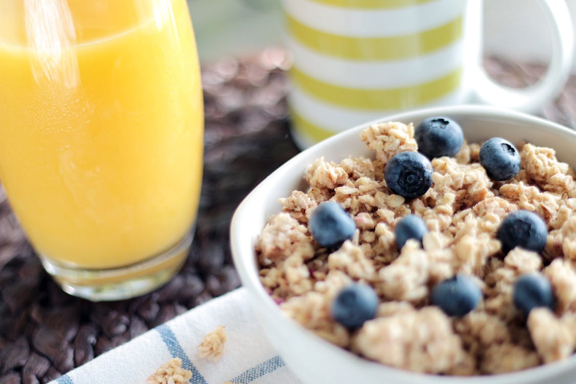 Start the day off right with a tasty breakfast and a glass of orange juice!