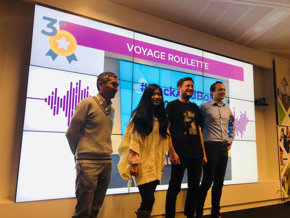 That's a wrap pour le hackathon Hack &amp; Bot par @SNCF_Digital ! 🥳💪🚀

Les grands gagnants de #HackandBot sont :
￼
🥇Team SAMUS 
🥈Team Oui.challenge
🥉Team Voyage Roulette

Un énorme bravo à tous les participants, et merci à tous les mentors SNCF ! #hackathon #chatbots #SNCF
