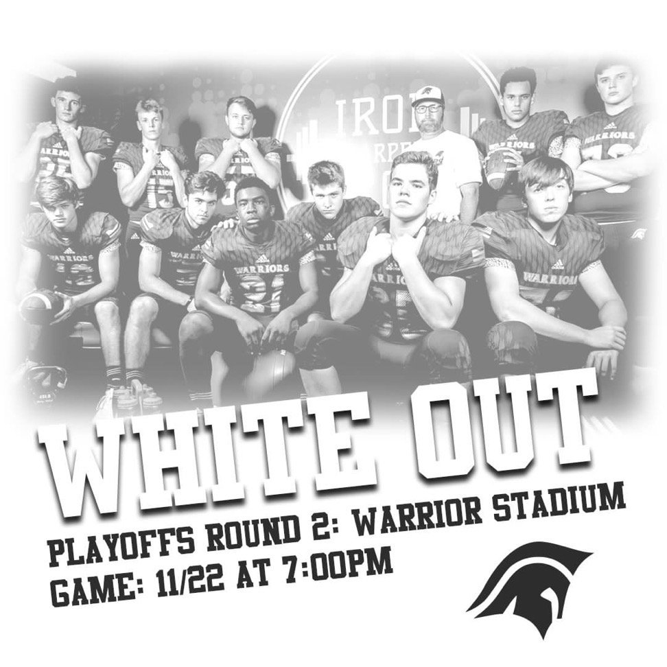EXTRA, EXTRA, Read All About IT!
The Warrior Athletic Department is happy to announce that tonight's varsity football playoff game is FREE ADMISSION FOR ALL!!!  Come out and support your Warriors as they fight to stay alive in the state playoffs!