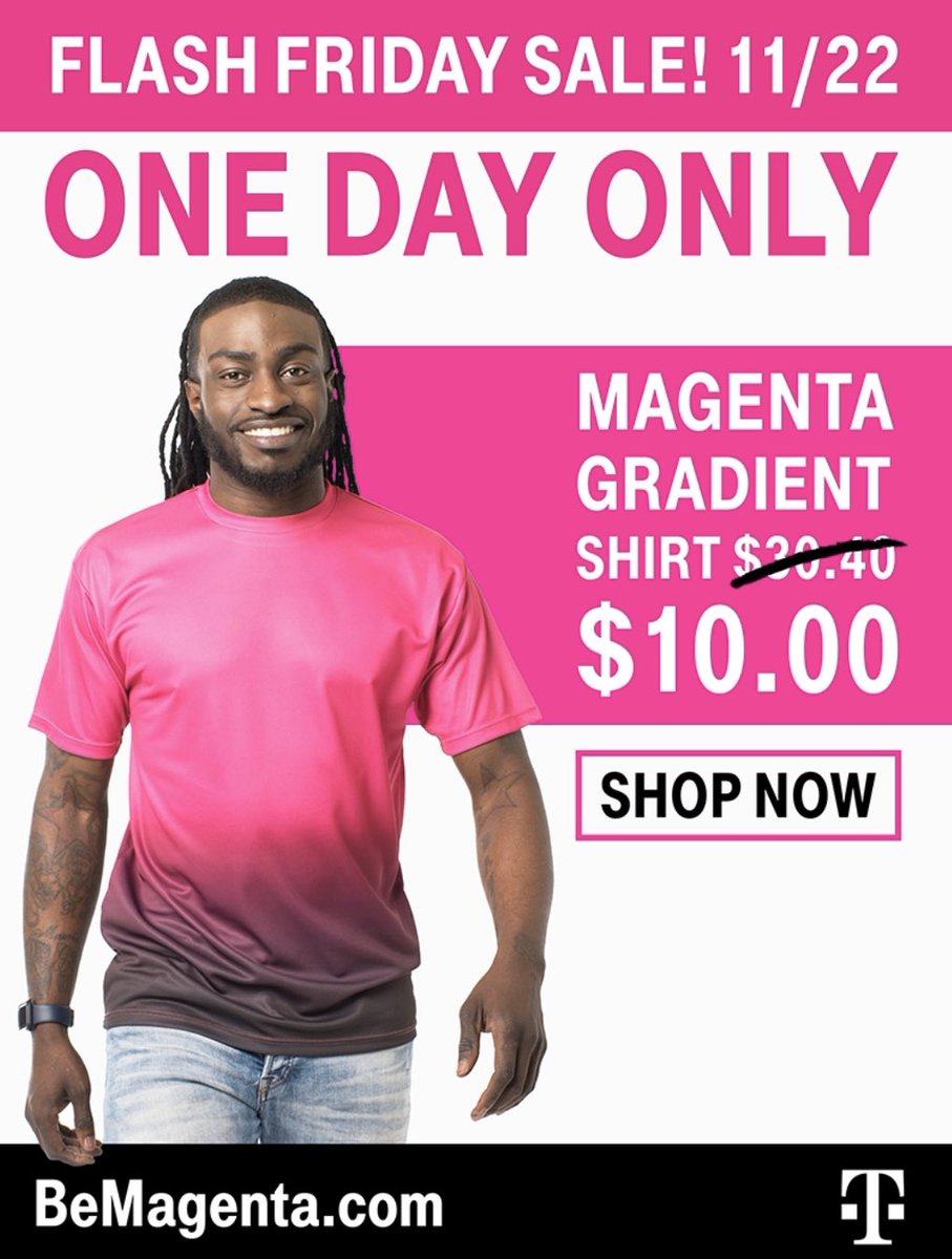 Flash Sale today only! Go get yourself a Gradient T-Shirt at a great new price! #FlashSale #Gradient #CrazyDeal #BeMagenta