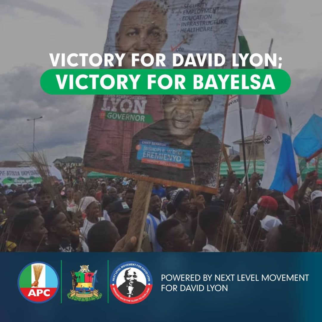 APCBayelsa's tweet photo. We say a big "THANK YOU" to the good people of Bayelsa for their unending love and overwhelming support. 

The #ProjectBetterBayelsa Victory is for everyone! 

#ABetterBayelsaIsComing 
#NextLevelMovementForDavidLyon https://t.co/bCjGSzV6Xm