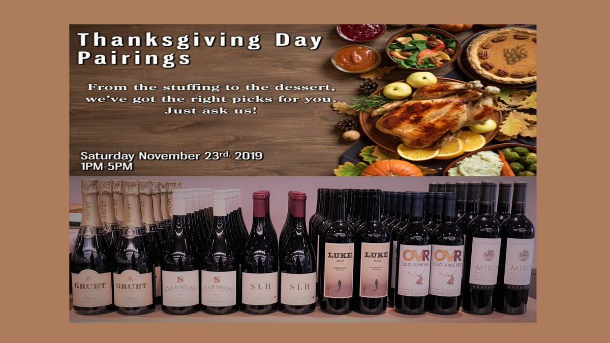 Tomorrow, <a href="/WineConneXtion/">Wine ConneXtion</a> , our #winetasting is all about the "Big Meal"- Thanksgiving!  We're pouring a diverse lineup to pair with any style turkey, or not, dinner for Thanksgiving.  Join Erica tomorrow from 1pm-5pm for "Thanksgiving Day Pairings".