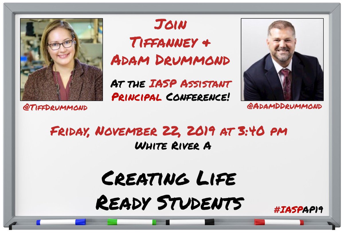 TiffDrummond's tweet image. Adam and I are looking forward to collaborating with Indiana leaders today. #IASPAP19 - come join us at 3:40! #leadered #LeadChangeEd #edchat #principalsinaction #INedChat