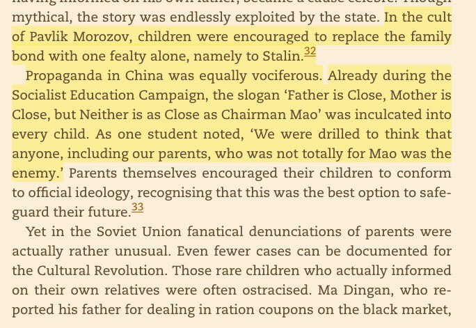 "the slogan 'Father is Close, Mother is Close, but Neither as Close as Chairman Mao' was inculcated into every child. As one student noted, 'We were drilled to think that anyone, including our parents, who was not totally for Mao was the enemy.'" https://www.goodreads.com/book/show/26073079-the-cultural-revolution