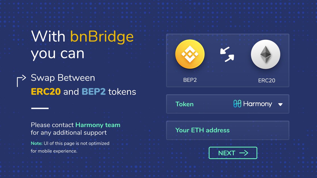 harmonyprotocol's tweet photo. We are excited to announce that Harmony bridge🌉will also support the swap the other way around!

You can now swap freely between #BEP2 and #ERC20 token standards without any worry of being stuck on one side or the other. 

https://t.co/HKp5A6L7Gm https://t.co/ORppm5JPgA