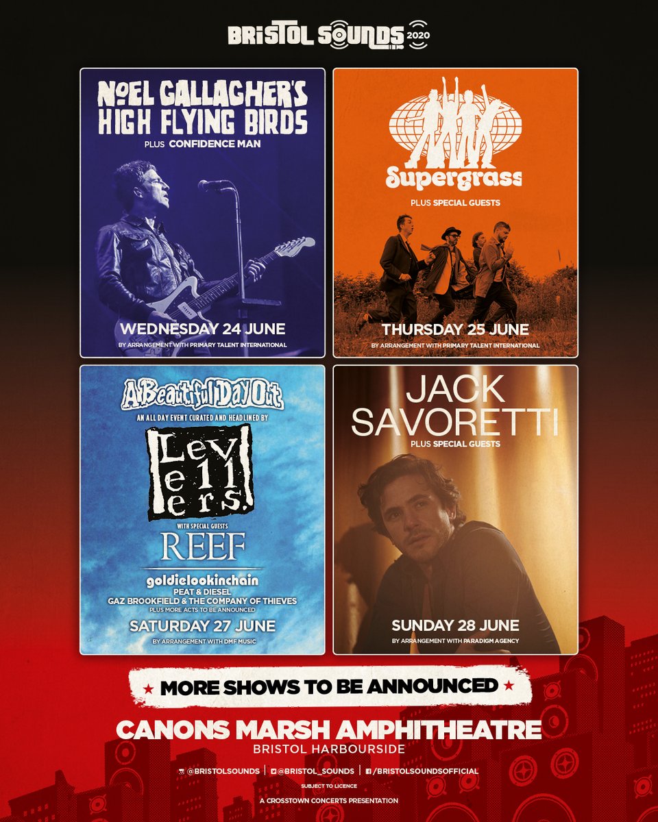 Bristol_Sounds's tweet image. JUST ANNOUNCED! FOUR new shows for 2020, featuring @NoelGallagher , @JackSavoretti, @the_levellers &amp;amp; @SupergrassHQ ! ☀️
Sign up for the private pre-sale here: eepurl.com/gKCN6v