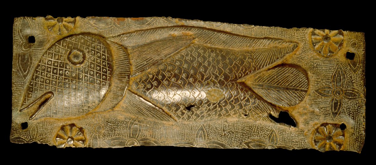 Brass plaque with fish figure in relief  #BeninDisplays