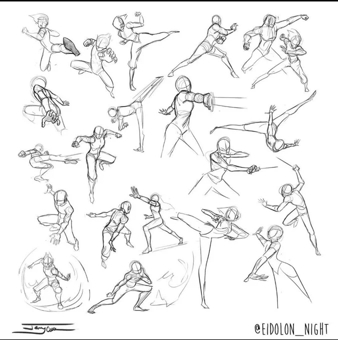 I recommend her, Jackie Chan &amp; Bruce Lee if you want to study action poses (also action anime like Naruto or Avatar). I scrubbed through clips until I found a pose I liked, paused it &amp; would do really rough studies to get the feel of the pose. Here's some studies I did from 2017 