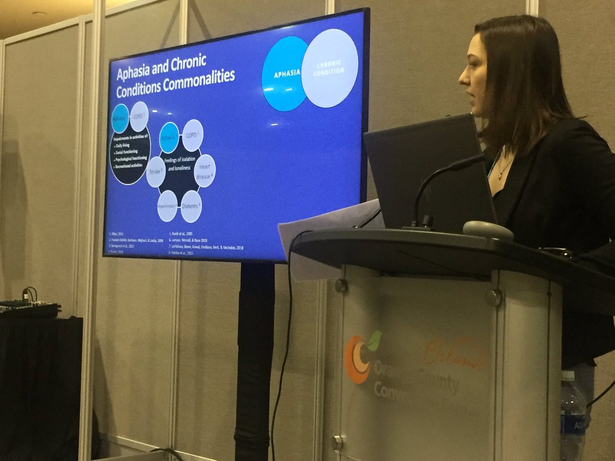TomSatherSLP's tweet photo. Talking chronic care models and #aphasia with the wise @prrill_  Important concepts for managing chronic conditions like aphasia. #ASHA2019 https://t.co/ZFmiSOKh2r