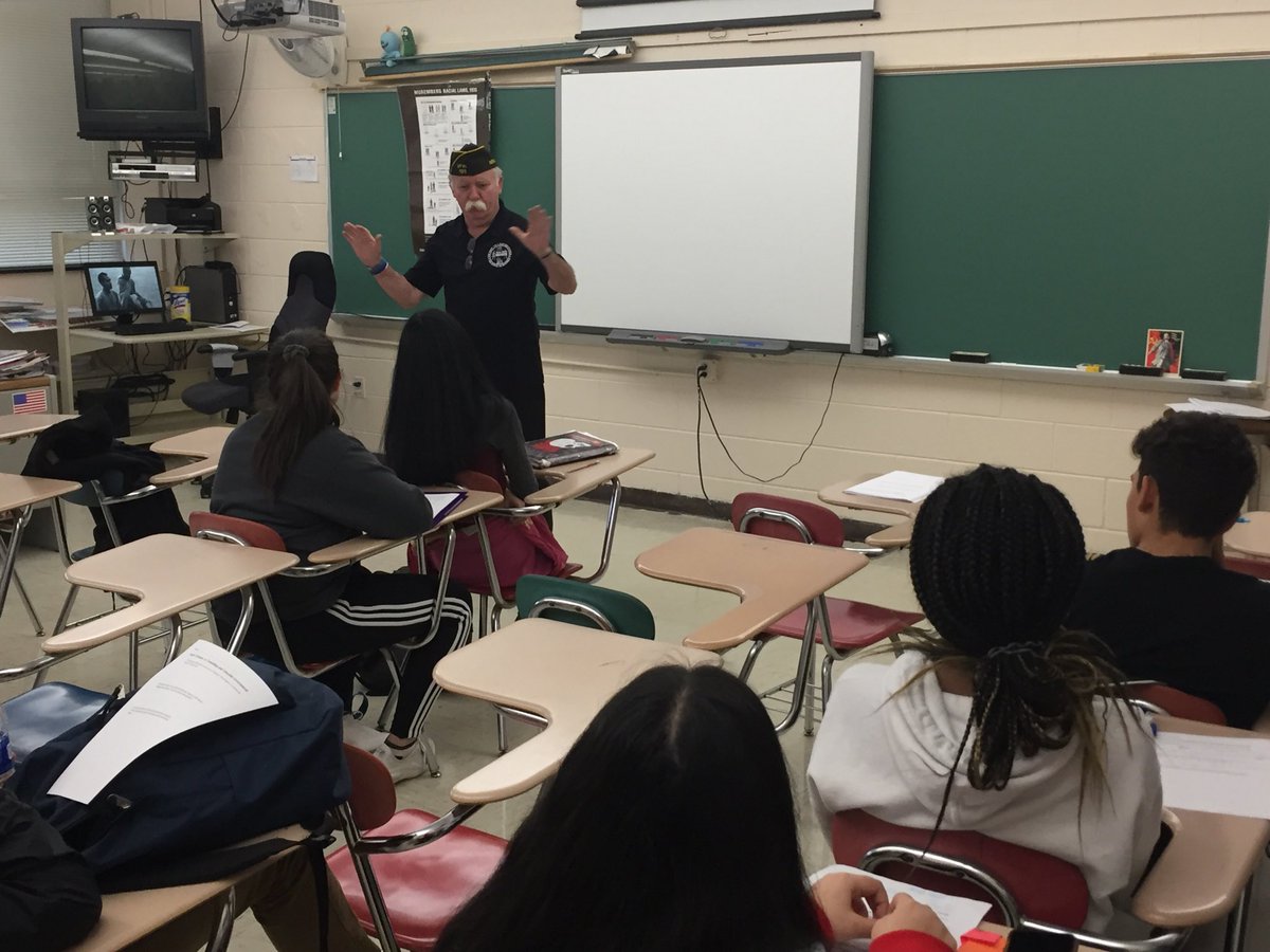 So honored to have Mr. Thomas Coohill our local VFW liaison and veteran of the Vietnam War in to meet with students in our ⁦<a href="/EBPublicSchools/">East Brunswick Public Schools</a>⁩ Vietnam course. Much thanks to Mr. Gangi and ⁦@EBHSprinc⁩. Another great day in ⁦<a href="/EBSocialStudies/">EB Social Studies</a>⁩