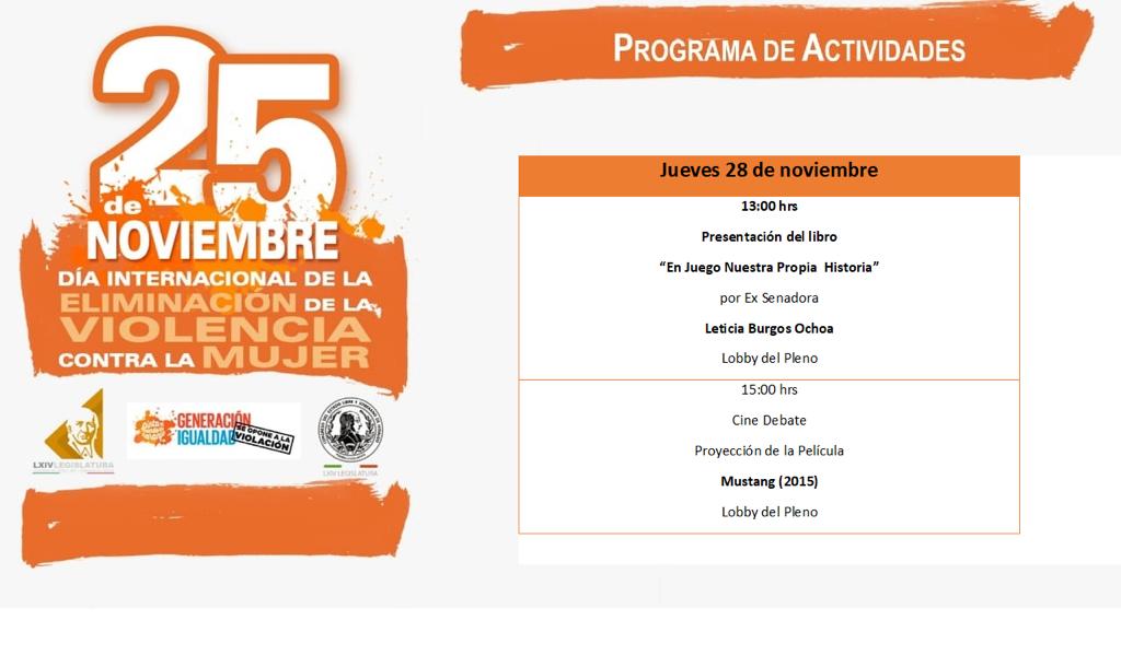 ¡Excelente media tarde! Les hacemos de su conocimiento de las actividades que se desarrollarán durante la siguiente semana, en el marco del #DíaInternacionaldelaViolenciaVSMujer