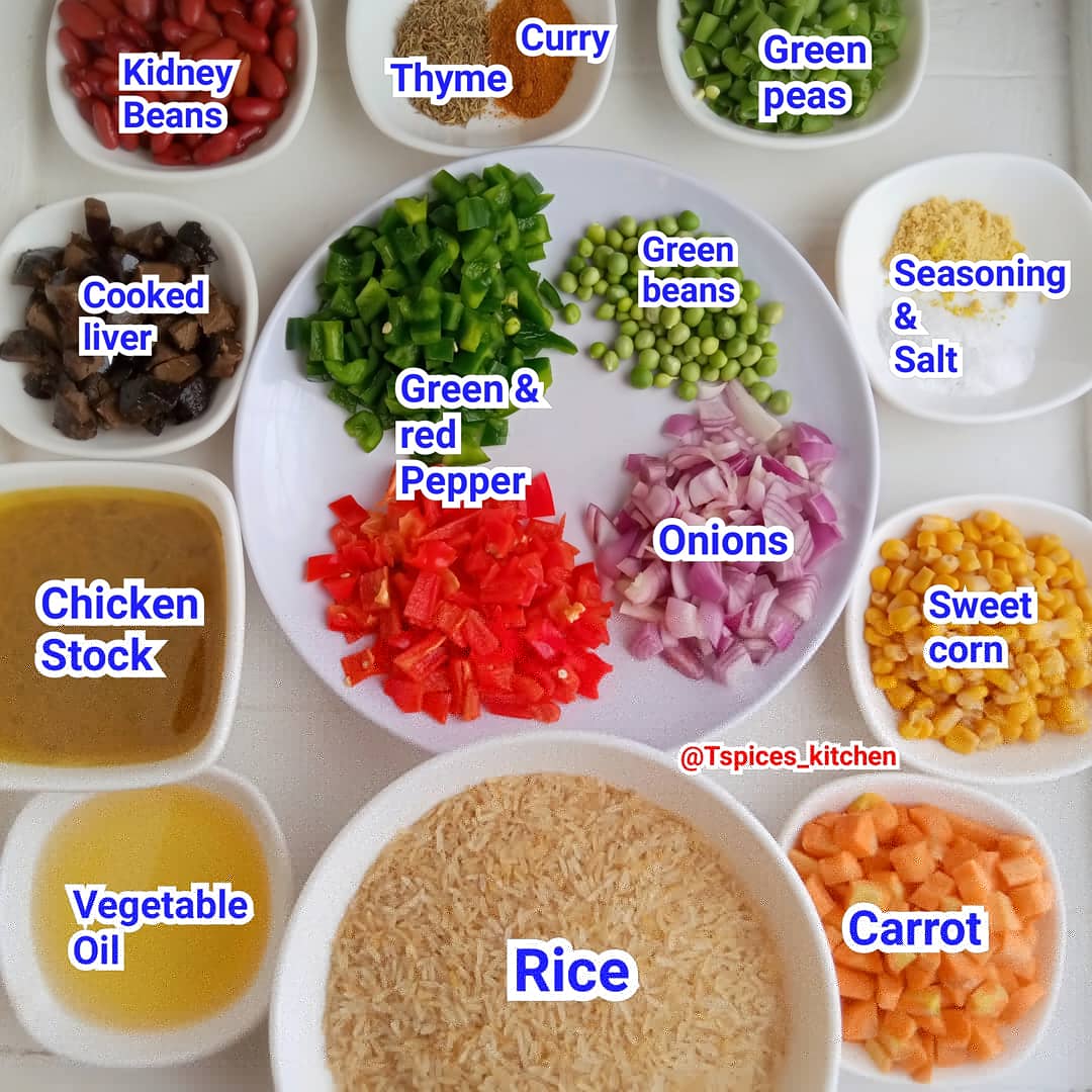 I can't type much.. I'm feverish These are the major ingredients you need for fried rice.. Use more or less.