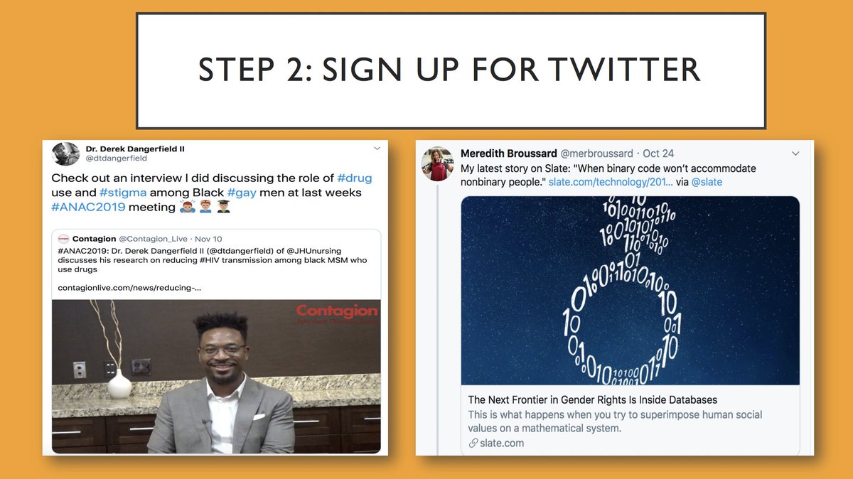 11/ Twitter helps you learn about resources, policy & research relevant to  #LGBTQHealthSummit, both within  #nursing (like Dr.  @dtdangerfield's work with Black  #gay men & MSM) and OUTSIDE  #nursing, like  @merbroussard's recent article about ways  #datascience is failing  #NB folx