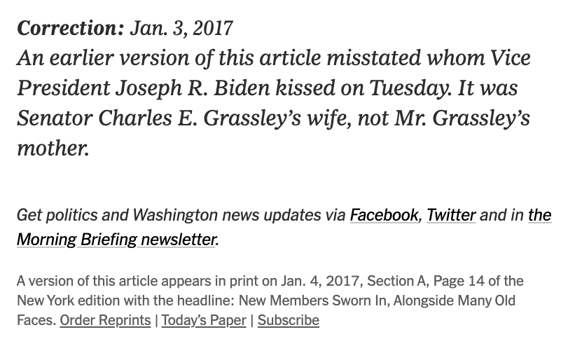 In honor of this great GQ correction, what are some of your favorite newspaper/magazine/website corrections of all-time?