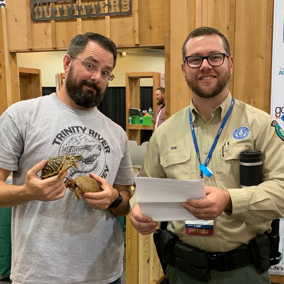 A Texas Game Warden checking our permits at the #STATCAST19 conference!
