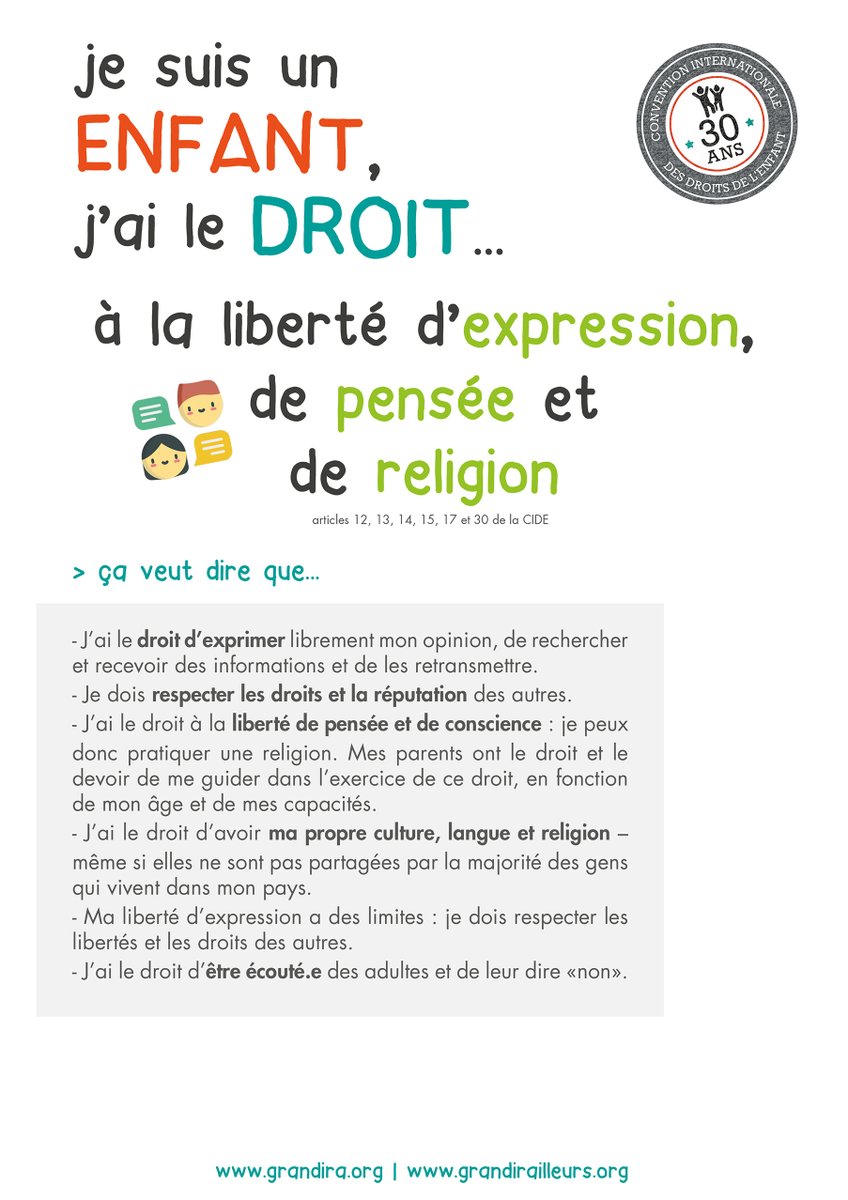 grandira's tweet photo. #semainedelenfance #droitsdelenfant
Je suis un enfant, j'ai le droit... A la liberté d'expression, de pensée et de religion 🗣💭🙏
🎥On n'écoute pas les enfants @UNICEF_france
➡ https://t.co/8Q3UlnFvtC
#droitsdesenfants #cide #30anscide #libertédexpression #libertédeconscience https://t.co/ojiDZzv9Dd