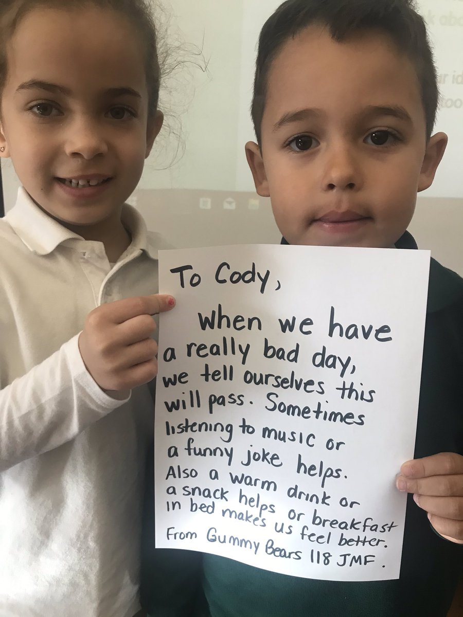 The students from Mrs. Bennett’s class <a href="/jmfeclc/">JMFECLC</a> wrote a letter to Cody and gave him ideas about ways to be happy and remembering to be grateful #SEL #WCMM <a href="/Peekapak/">Peekapak | Wellbeing Education</a> #GratitudeChallenge