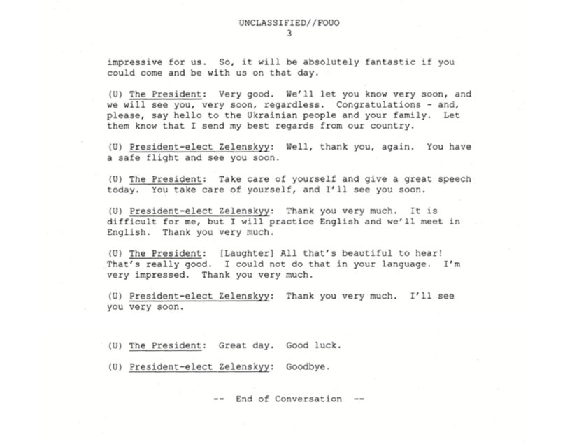 Wh Releases Transcript Of Different Call With Ukrainian