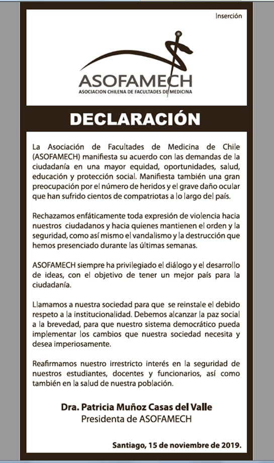 ASOFAMECH's tweet photo. Declaración de #ASOFAMECH en la edición de hoy del Diario El Mercurio. https://t.co/lL22xKJfro