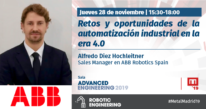 AdvManufactES's tweet photo. No te pierdas nuestra conferencia sobre 👉
“Retos y oportunidades de la automatización industrial en la era 4.0”

Ponente🎤 Alfredo Diez Hochleitner, Sales Manager en @abb Robotics Spain

https://t.co/QJLpeGV5Wf

#MetalMadrid19 #AdvancedEngineering #ConferenciasMetalMadrid19 https://t.co/XVs3nPbHgi
