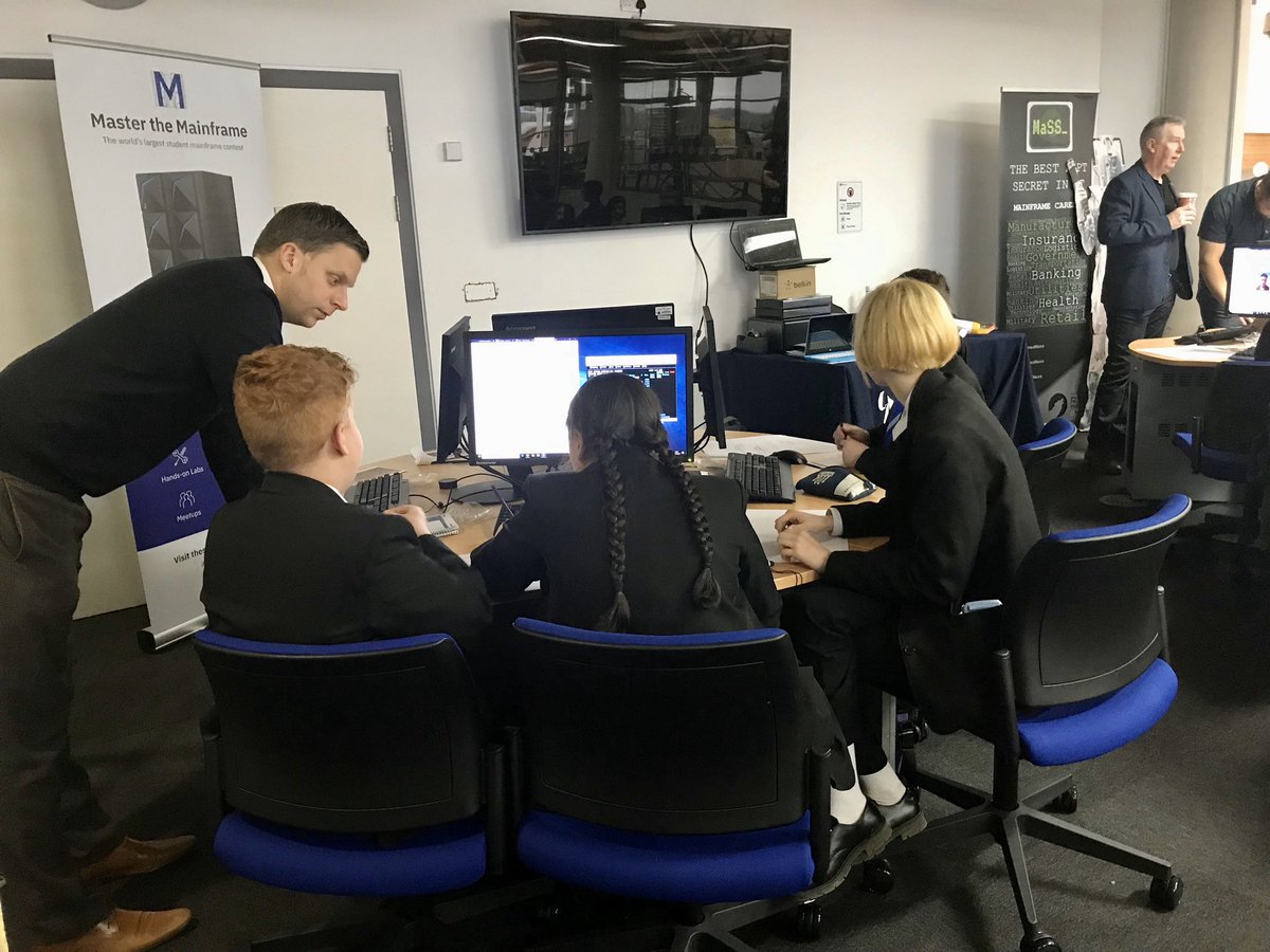 AspiretoHE's tweet photo. Pupils in YR 9 &amp; 10 from Link Academy @DudleyAcadTrust are on @wlv_uni campus today for Mastering the Mainframe! Supported by @wlv_mcs, @IBM, and student society @WolvesMass 🧑‍💻 

#WeAreNCOP #OutreachWorks https://t.co/ZlSTiTD58t