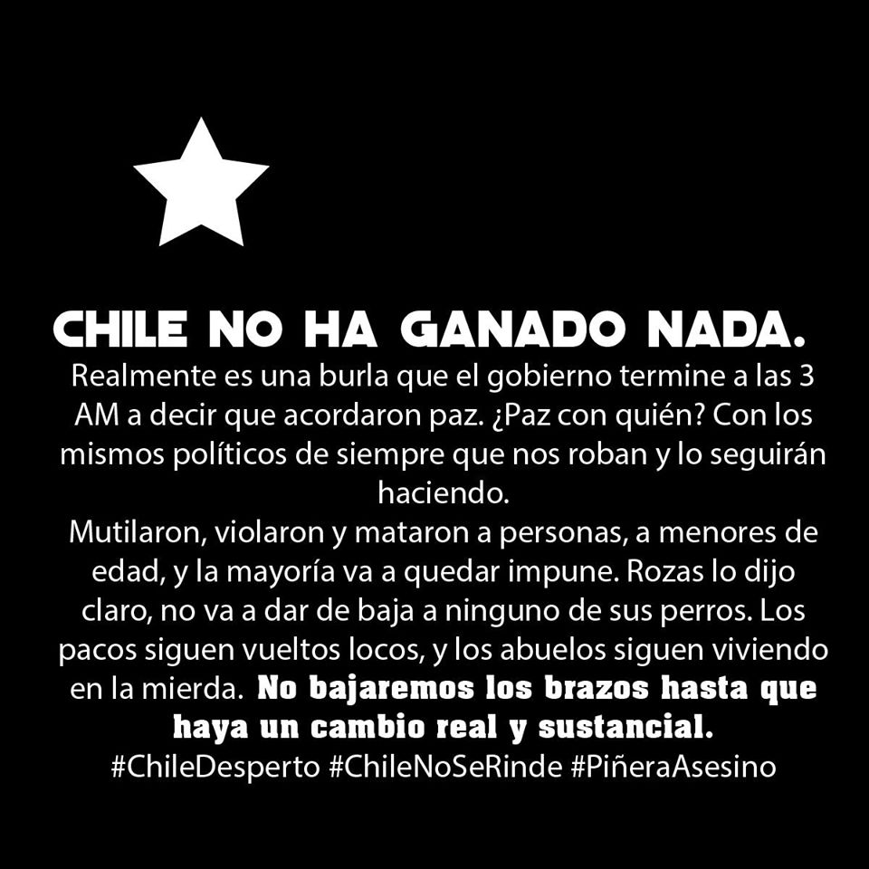 FSantanderCh's tweet image. Dejo esto por aqui, para que reflexionemos realmente que es lo que queremos para Chile: Lo de anoche solo fue un pacto secreto. De Pacto por la Paz solo tuvo la intencion (que la UDI al final de cuentas no tuvo reparos en demostrar que no tienen)