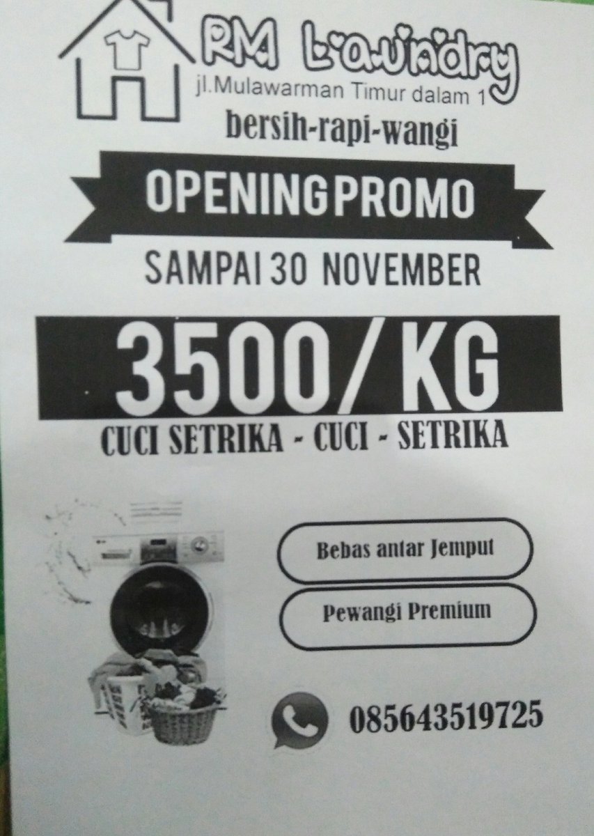 strowberiri's tweet photo. [HELP RT] 

Temen-temen yang daerah semarang kalo butuh laundry yuk bisa disini. Rp3500/kg free antar jemput dan banyak pilihan buat pewanginya. Hasilnya bersih,wangi dan rapi juga. Bisa langsung hubungi wa di foto ya https://t.co/eTz8pgEA5n