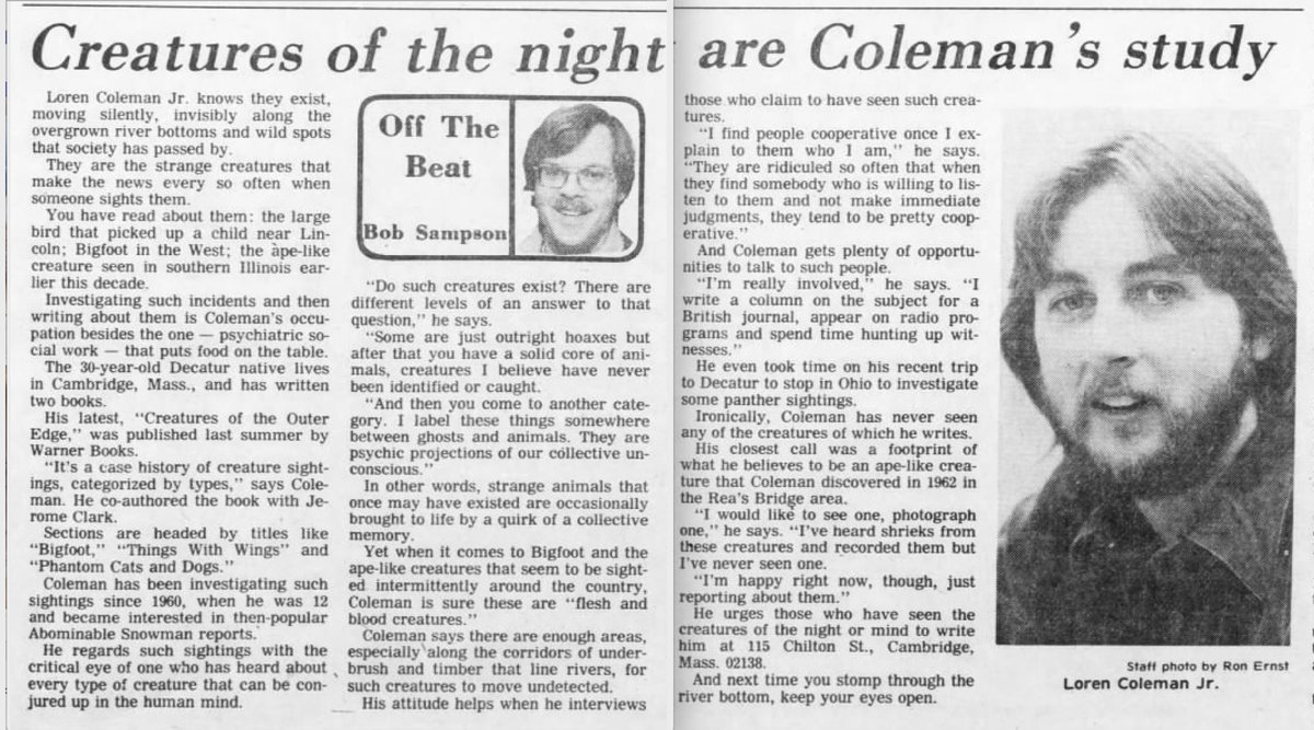 CryptoLoren's tweet image. Another find from the archives. From The Decatur Daily Review, Decatur, Illinois, 20 Aug 1979. Via Robert Schneck. ~ Thanks, @CryptoLoren #cryptozoology #FortyYearsAgo