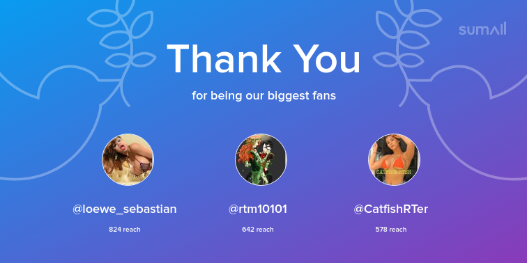 GoddessEva9's tweet photo. Our biggest fans this week: loewe_sebastian, rtm10101, CatfishRTer. Thank you! via https://t.co/zokFJkyB8E https://t.co/w5kFlTfpvg