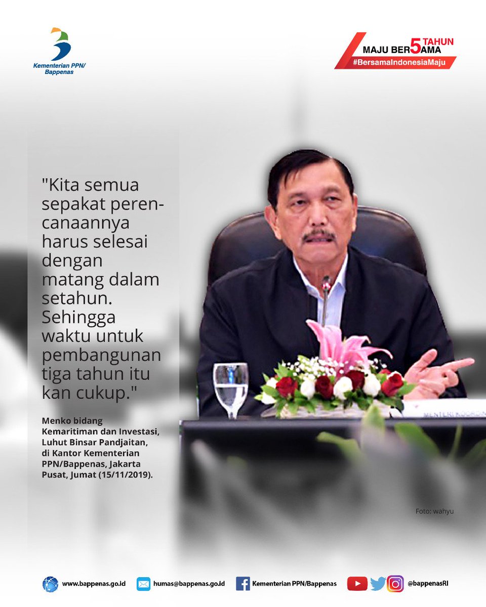 تويتر Bappenasri على تويتر Sahabatpembangunan Menko Bidang Kemaritiman Dan Investasi Luhut Binsar Pandjaitan Menyampaikan Bahwa Kita Semua Sepakat Perencanaannya Harus Selesai Dengan Matang Dalam Setahun Sehingga Waktu Untuk Pembangunan 3 Tahun