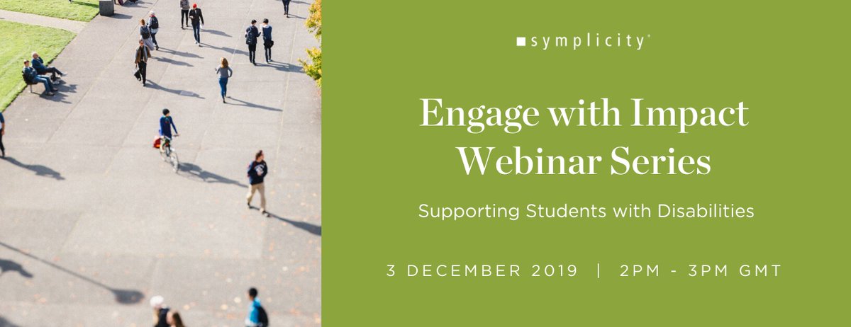 symplicitycorp's tweet photo. [WEBINAR SERIES] Universities are realigning their strategies in an effort to support students with disabilities. In the 1st Engage with Impact Webinar Series, learn about how smart technology assists with student accessibility: https://t.co/klnHHOJEHB #disabilityservices https://t.co/p7xh8awTdJ
