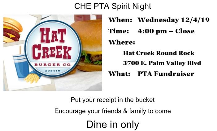 CHEPTAEagles's tweet photo. Save the Date - Hat Creek Spirit Night- Wed. Dec. 4th, 4-9pm.
#chepta https://t.co/8jGemuwThJ