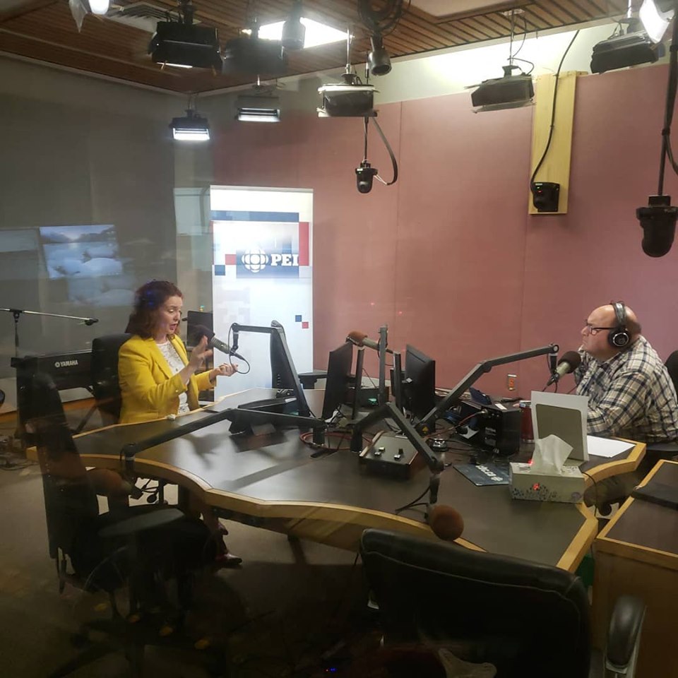 AlisonCoffin's tweet photo. So happy to be on @CBCPEI's Island Morning today. Tonight I'm speaking to the @ndp_pei at their fundraising dinner! #peipoli #ndppei https://t.co/lhmCgBY9oP